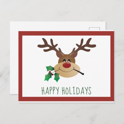 prettige feestdagen Cute Reindeer Mistletoe Red Gr Briefkaart (Voorkant / Achterkant)