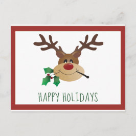 prettige feestdagen Cute Reindeer Mistletoe Red Gr Briefkaart
