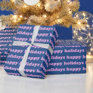 prettige feestdagen Cute Retro Typography Pink B Cadeaupapier