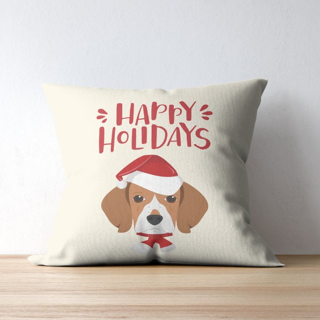 prettige feestdagen - Cute Santa Beagle - Kerstmis Kussen (Creator heeft geüpload)
