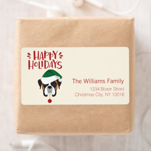 prettige feestdagen - Cute Santa Boxer - Kerstmis Etiket (Insitu)