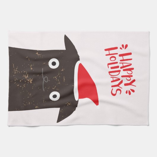 prettige feestdagen! Cute Santa Cat Cartoon - Kers Theedoek (Horizontaal)