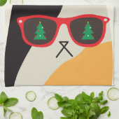 prettige feestdagen! Cute Santa Cat Cartoon - Kers Theedoek (Gevouwen)