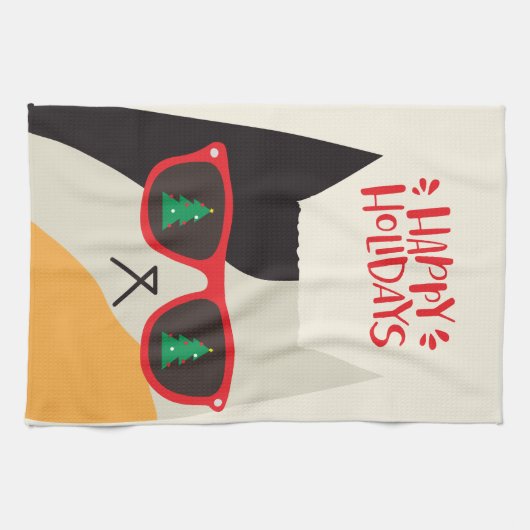 prettige feestdagen! Cute Santa Cat Cartoon - Kers Theedoek (Horizontaal)