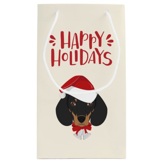 prettige feestdagen - Cute Santa Dachshund - Kerst Klein Cadeauzakje (Achterkant)