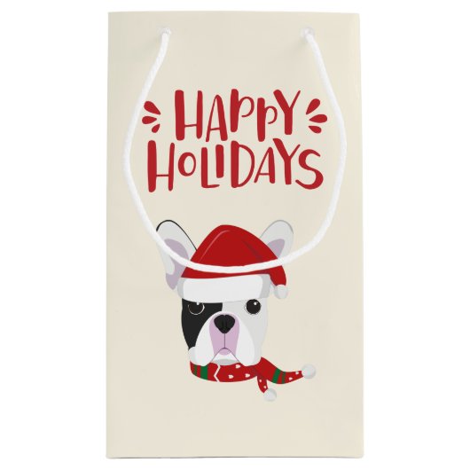 prettige feestdagen - Cute Santa Frenchie - Kerstm Klein Cadeauzakje (Achterkant)