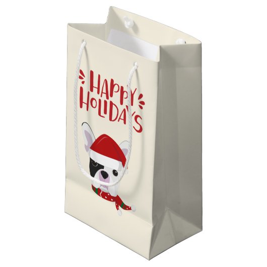 prettige feestdagen - Cute Santa Frenchie - Kerstm Klein Cadeauzakje (Voorkant Gekanteld)