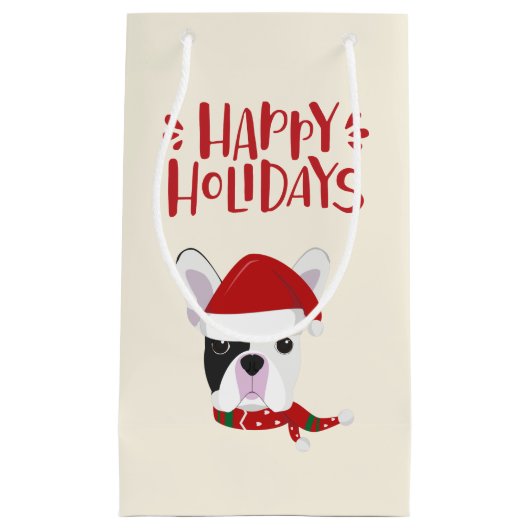 prettige feestdagen - Cute Santa Frenchie - Kerstm Klein Cadeauzakje (Voorkant)