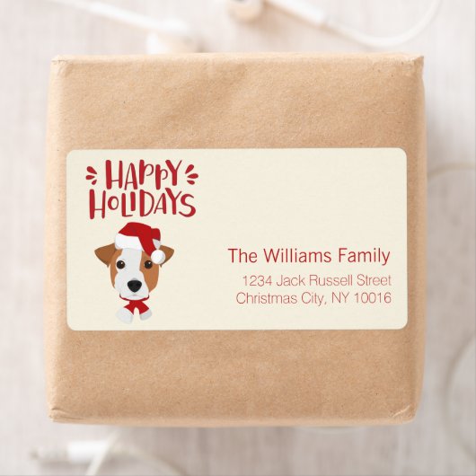 prettige feestdagen - Cute Santa Jack Russell Kers Etiket (Insitu)