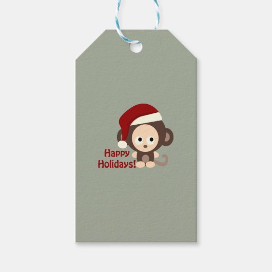 prettige feestdagen Cute Santa Monkey Cadeaulabel (Voorkant)