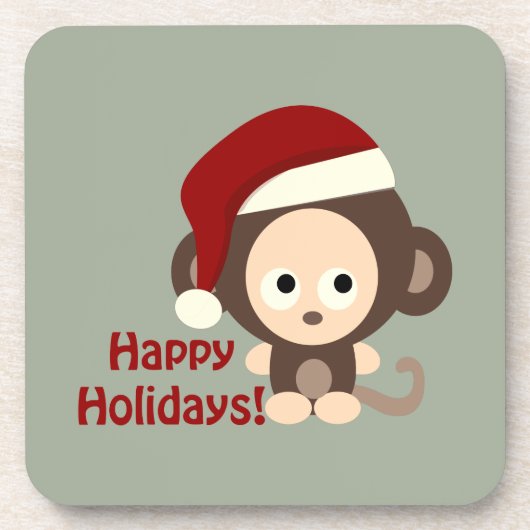 prettige feestdagen! Cute Santa Monkey Drankjes Onderzetter (Voorkant)