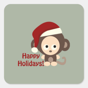prettige feestdagen Cute Santa Monkey Vierkante Sticker