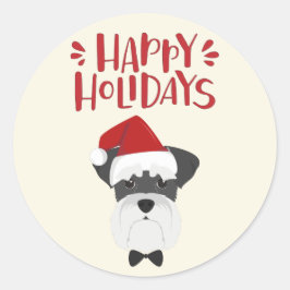 prettige feestdagen - Cute Schnauzer Kerstmis Ronde Sticker