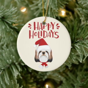 prettige feestdagen - Cute Shih Tzu Kerstmis Keramisch Ornament