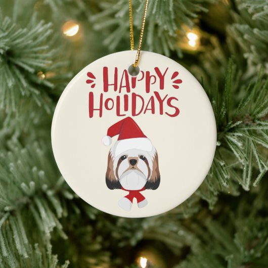 prettige feestdagen - Cute Shih Tzu Kerstmis Keramisch Ornament (Boom)