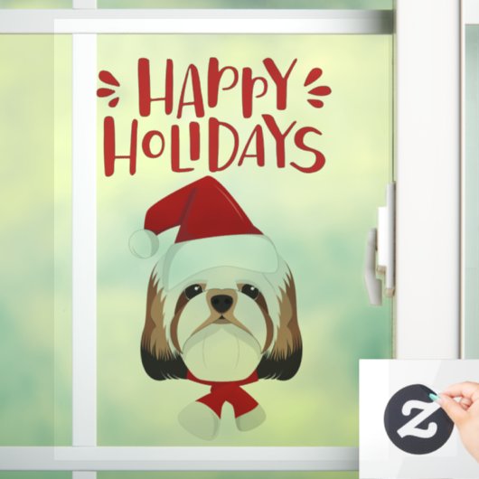 prettige feestdagen - Cute Shih Tzu Kerstmis Raamsticker (Huis)