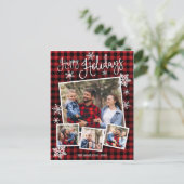 prettige feestdagen Cute Snowflake Rustic 4 Foto's Briefkaart (Staand voorkant)