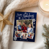 prettige feestdagen Cute Snowflake Rustic 4 Foto's Briefkaart