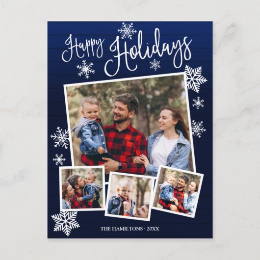 prettige feestdagen Cute Snowflake Rustic 4 Foto's Briefkaart (Voorkant)