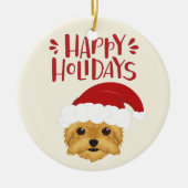 prettige feestdagen - Cute Yorkshire Terrier Kerst Keramisch Ornament (Voorkant)