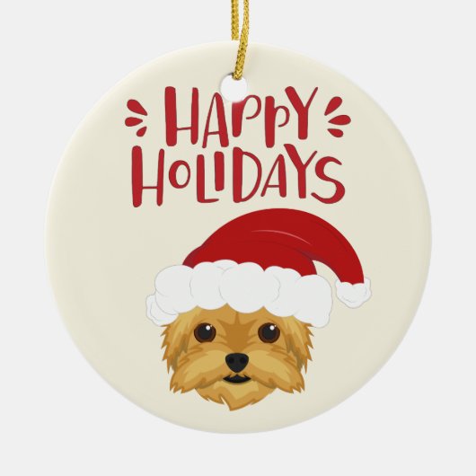 prettige feestdagen - Cute Yorkshire Terrier Kerst Keramisch Ornament (Voorkant)