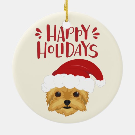 prettige feestdagen - Cute Yorkshire Terrier Kerst Keramisch Ornament (Achterkant)