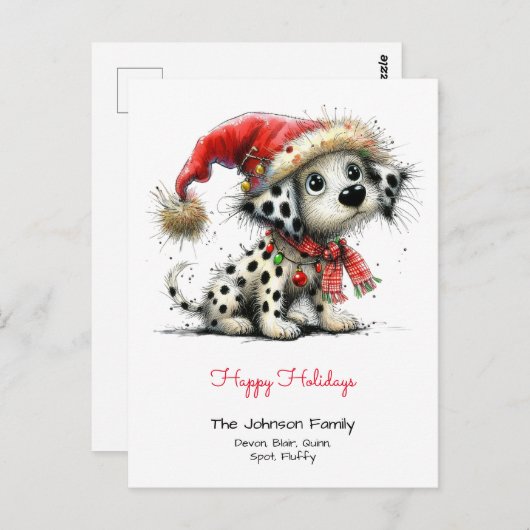 Prettige feestdagen Dalmatische puppy in een Santa Briefkaart (Voorkant / Achterkant)
