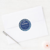 prettige feestdagen Damask Leaves op Blue Ronde Sticker (Envelop)