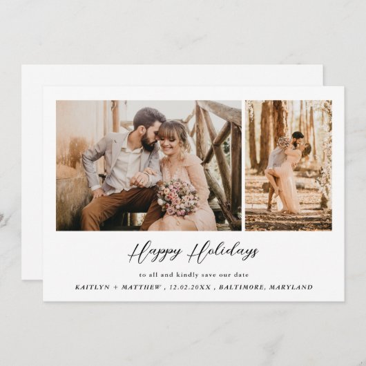 prettige feestdagen | Datum opslaan | Paar foto Feestdagenkaart (Voorkant / Achterkant)