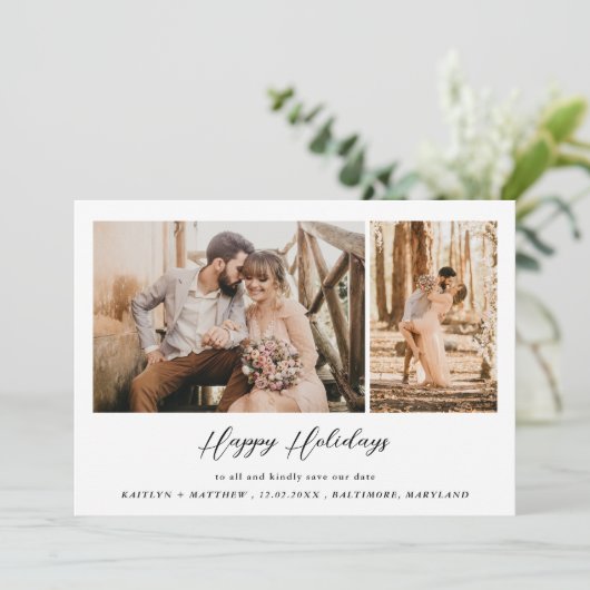 prettige feestdagen | Datum opslaan | Paar foto Feestdagenkaart (Staand voorkant)