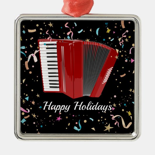 Prettige feestdagen De rode accordeon Metalen Ornament (Voorkant)