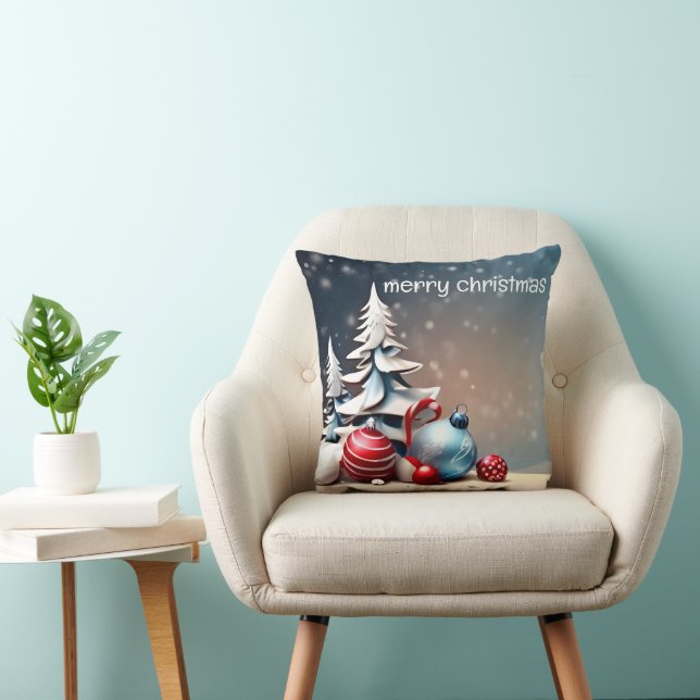 Prettige feestdagen Decoratieve Sneeuw Blauw & Wit Kussen (Stoel)