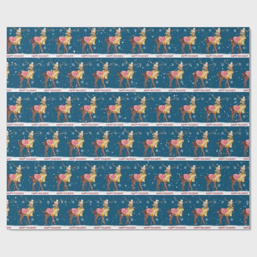 prettige feestdagen Deer in Snowflakes Cadeaupapier (Vlak)