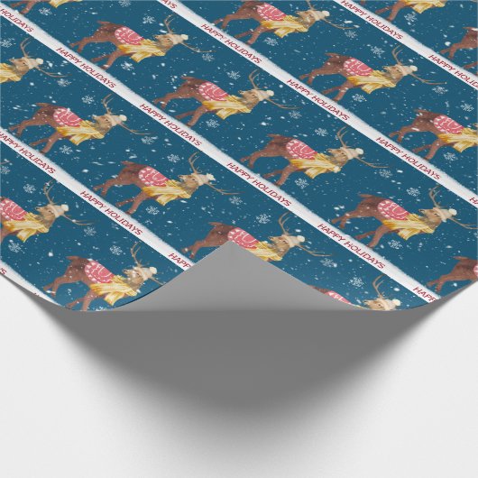prettige feestdagen Deer in Snowflakes Cadeaupapier (Hoek)