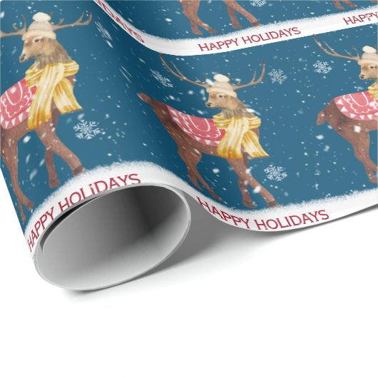 prettige feestdagen Deer in Snowflakes Cadeaupapier (Rol Hoek)