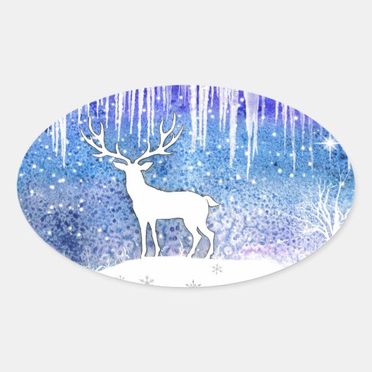 prettige feestdagen Deer Scene Ovale Sticker (Voorkant)