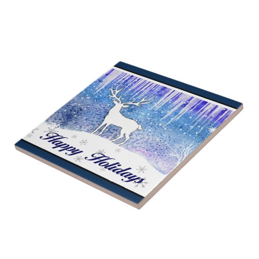 prettige feestdagen Deer Scene Tegeltje (Zijkant)
