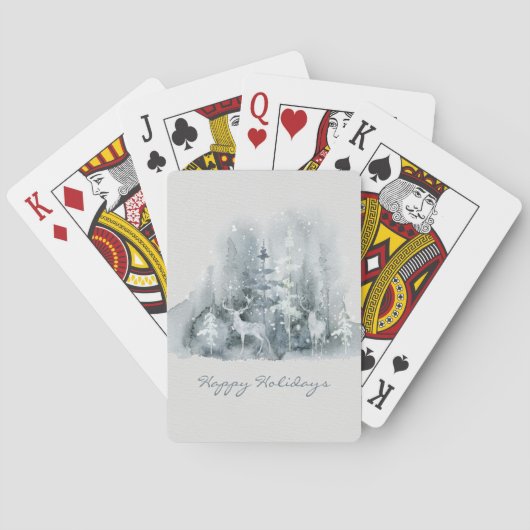 prettige feestdagen Deer Winter Scene Script Holid Pokerkaarten (Achterkant)