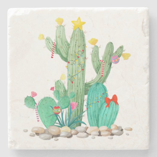 prettige feestdagen Desert Cactus Southwest Stenen Onderzetter (Voorkant)
