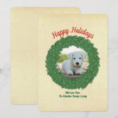 prettige feestdagen Dog in Wreath Pet Photo Feestdagenkaart (Voorkant / Achterkant)