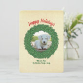 prettige feestdagen Dog in Wreath Pet Photo Feestdagenkaart (Staand voorkant)