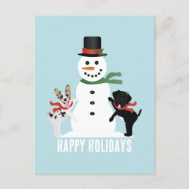prettige feestdagen Dogs Building A Snowman Briefkaart