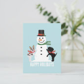 prettige feestdagen Dogs Building A Snowman Briefkaart (Staand voorkant)
