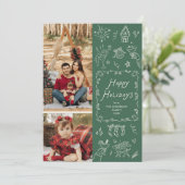 Prettige feestdagen Donkergroene handgetekende pic Feestdagenkaart (Staand voorkant)