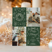 Prettige feestdagen Donkergroene handgetekende str Feestdagenkaart