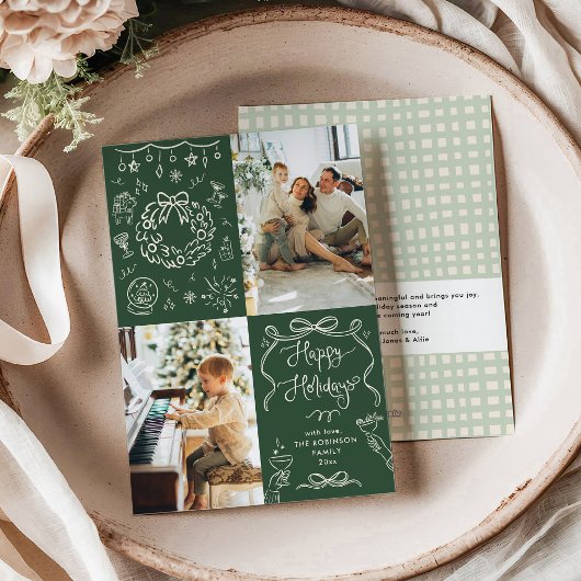 Prettige feestdagen Donkergroene handgetekende str Feestdagenkaart