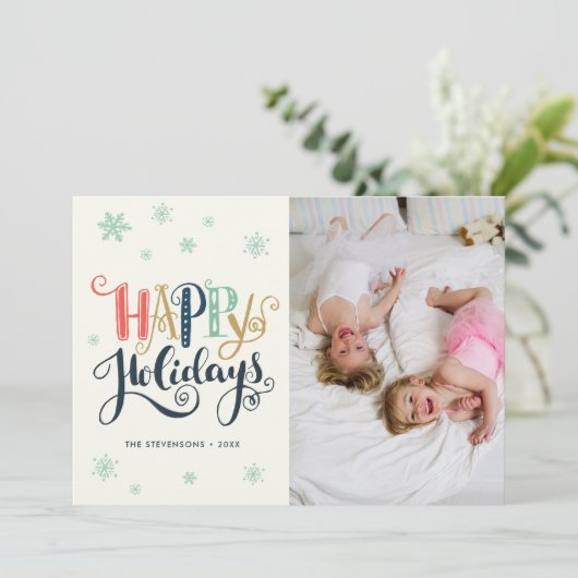 Prettige Feestdagen Doodle Sneeuw | Foto Kerstkaar Feestdagenkaart (Staand voorkant)