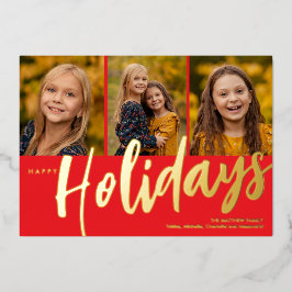 Prettige feestdagen Drie foto Folie vakantie Kaart