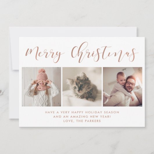 prettige feestdagen | Drie Roos goudkalligrafie Feestdagenkaart (Voorkant)