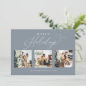 prettige feestdagen Dusty Blue Multi Photo Collage Feestdagenkaart (Staand voorkant)